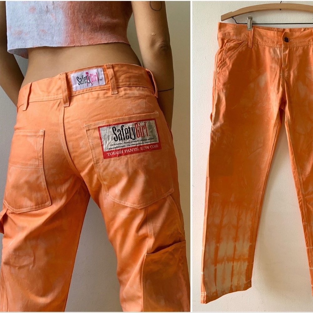 90s Hand Dyed Mid Rise NOS Carpenter Pants, Safety Girl Carpenter Orange Pants 6